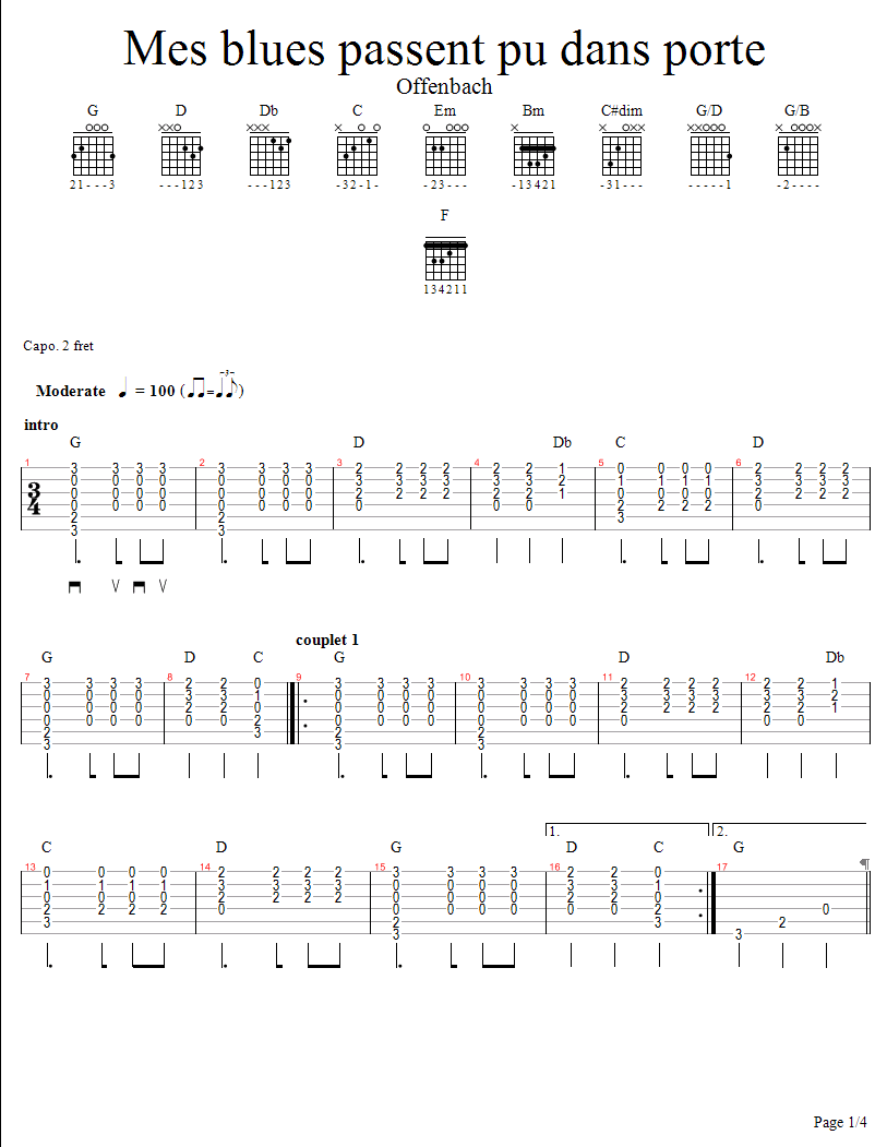 Mes blues passent pu dans 'porte Sheet music for Piano, Vocals